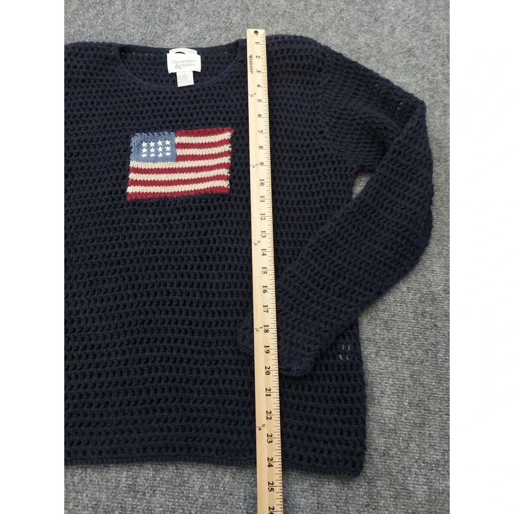Vtg Christopher & Banks Flag Sweater Womens XL Blue FLAG Patriotic Hand Knit - Picture 5 of 10